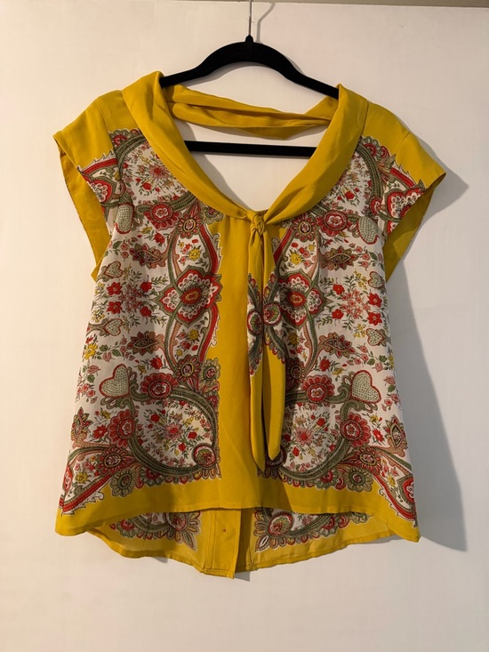 Anthropologie Tops - Yellow Paisley Tie-Neck Women's Top with Open Back